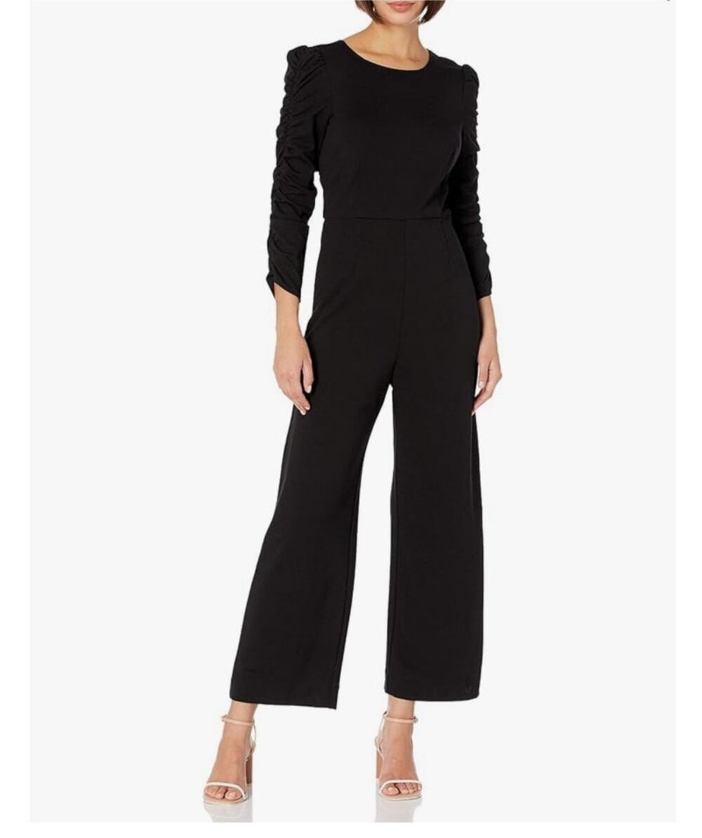 NEW Ali and Jay Black Long Ruched Sleeve Wide Leg Jumpsuit Size Large